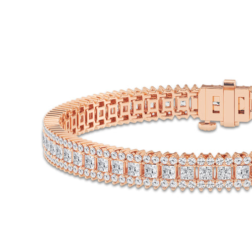 6 ctw Princess Lab Grown Diamond Railroad Bracelet - 6 Inches 14K Rose Gold, DE, VS1