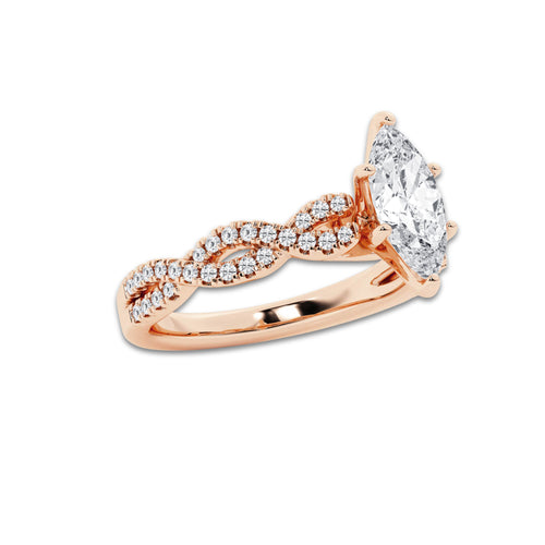 1.00 ctw Marquise Lab-Grown Diamond Twisted Shank Engagement Ring in 14K Rose Gold for Women | E Color, VS1 Clarity, Not Certified 0.75 ct Center Diamond