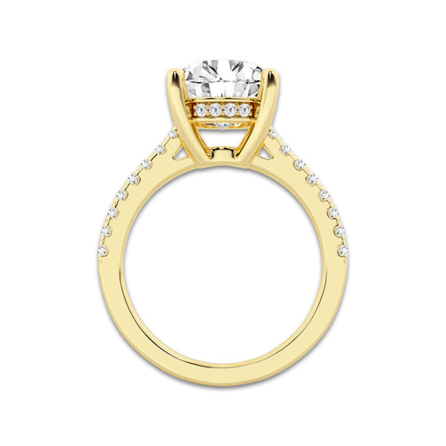 3.28 ctw Round Lab-Grown Diamond Hidden Halo Side Stone Engagement Ring in 18K Yellow Gold for Women | Colorless D, VVS1 Clarity, IGI Certified 3.00 ct Center Diamond