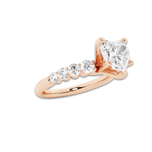 2.54 ctw Heart Lab-Grown Diamond Side Stone Engagement Ring in 14K Rose Gold for Women | Colorless E, VS1 Clarity, IGI Certified 2.00 Ct Center Diamond