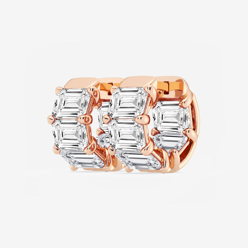 10 ctw Emerald Lab Grown Diamond Huggie Hoop Earrings 18K Rose Gold, E, VS1