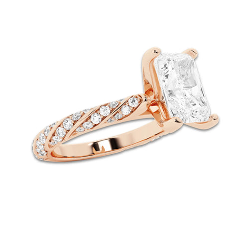 1.94 ctw Radiant Lab-Grown Diamond Twisted Band Engagement Ring in 14K Rose Gold for Women | Colorless D, VVS1 Clarity, IGI Certified 1.50 ct Center Diamond