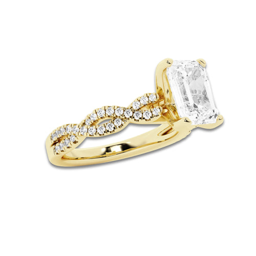 2.25 ctw Emerald Lab-Grown Diamond Twisted Shank Engagement Ring in 14K Yellow Gold for Women | D Color, VVS1 Clarity, IGI Certified 2.00 ct Center Diamond