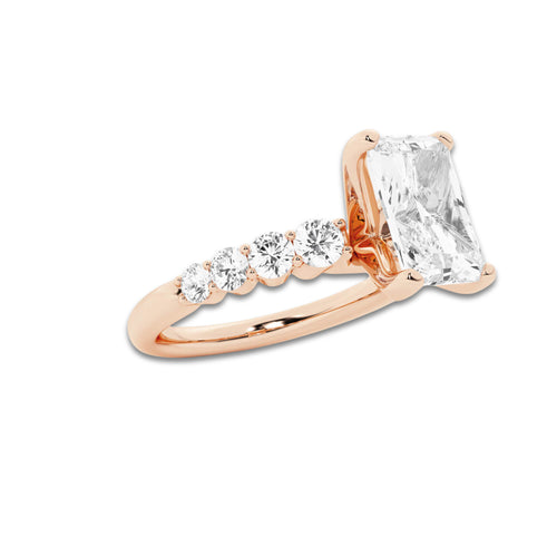 2.04 Ct Radiant Lab-Grown Diamond Half Eternity Engagement Ring in 14K Rose Gold for Female, Colorless (E), VS1 Clarity | IGI Certified, 1.50 Ct Center Diamond