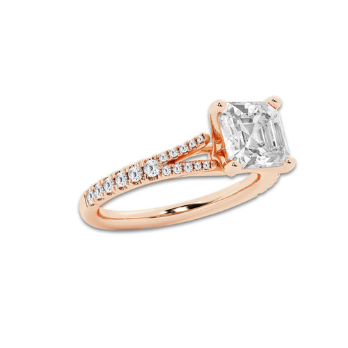 2.83 ctw Asscher Lab-Grown Diamond Split Shank Side Stone Engagement Ring in 14K Rose Gold for Women | Colorless E, VS1 Clarity, IGI Certified 2.50 ct Center Diamond