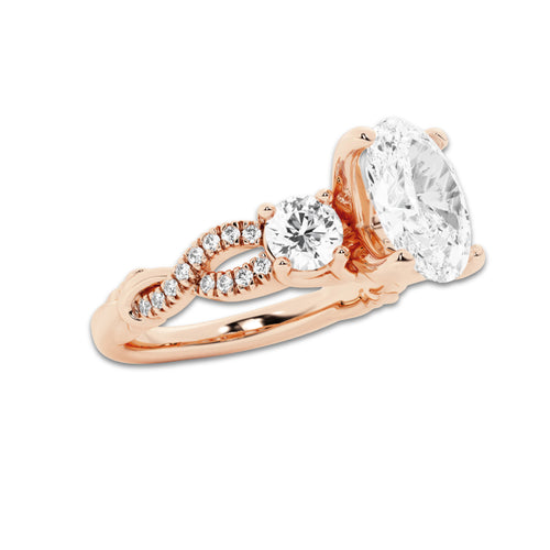 1.48 ctw Oval Lab-Grown Diamond Side Stone Engagement Ring in 14K Rose Gold for Women | Colorless E, VS1 Clarity, IGI Certified 1.00 ct Center Diamond