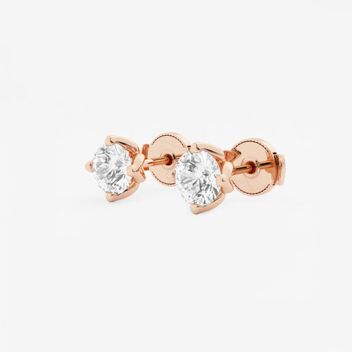 1 1/2 ctw Round Lab Grown Diamond Flower Petal Solitaire Stud Earrings 14K Rose Gold, E, VS1