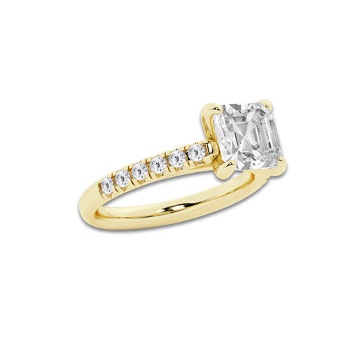 2.90 ctw Asscher Lab-Grown Diamond Pave Engagement Ring in 14K Yellow Gold for Women | D Color, VVS1 Clarity, IGI Certified 2.50 ct Center Diamond