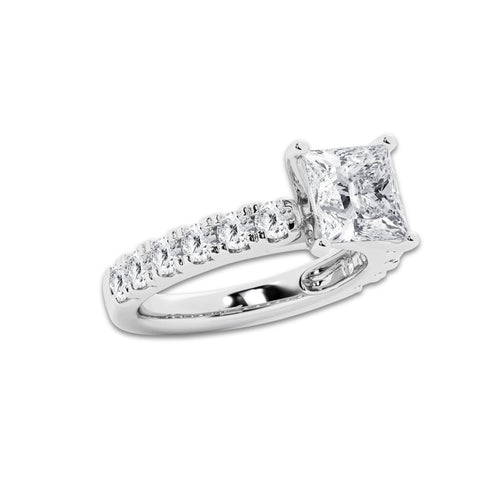 4.00 ctw Princess Lab-Grown Diamond Split-Prong Set Side Stone Engagement Ring in 14K White Gold for Women | Colorless E, VS1 Clarity, IGI Certified 3.00 ct Center Diamond