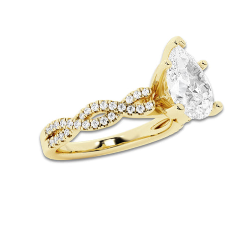 1.75 ctw Pear Lab-Grown Diamond Twisted Shank Engagement Ring in 14K Yellow Gold for Women | D Color, VVS1 Clarity, IGI Certified 1.50 ct Center Diamond
