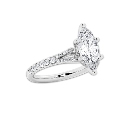 2.83 ctw Marquise Lab-Grown Diamond Split Shank Side Stone Engagement Ring in Platinum for Women | Colorless E, VS1 Clarity, IGI Certified 2.50 ct Center Diamond