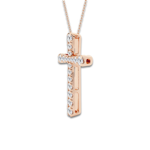 1 1/2 ctw Round Lab Grown Diamond French Pave Cross Pendant 14K Rose Gold, DE, VS1