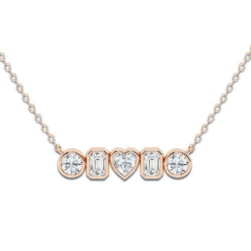 1 ctw Multi-Shape Lab Grown Diamond Bezel Five Stone Pendant 14K Rose Gold, DE, VS1 | 2/9 ct Center
