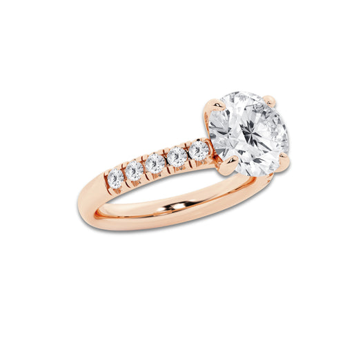 3.93 ctw Round Lab-Grown Diamond Pave Engagement Ring in 14K Rose Gold for Women | D Color, VVS1 Clarity, IGI Certified 3.50 ct Center Diamond