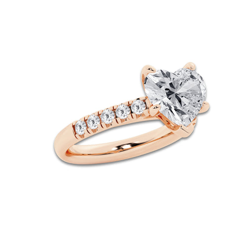 3.93 ctw Heart Lab-Grown Diamond Pave Engagement Ring in 14K Rose Gold for Women | D Color, VVS1 Clarity, IGI Certified 3.50 ct Center Diamond