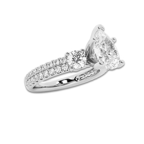 3.00 ctw Pear Lab-Grown Diamond Three Stone Double Row Engagement Ring in 14K White Gold for Women | D Color, VVS1 Clarity, IGI Certified 2.00 ct Center Diamond