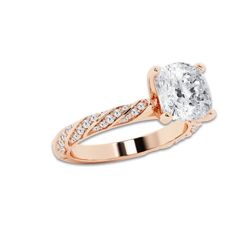 7.42 ctw Cushion Lab-Grown Diamond Twisted Band Engagement Ring in 14K Rose Gold for Women | Colorless D, VVS1 Clarity, IGI Certified 7.00 ct Center Diamond