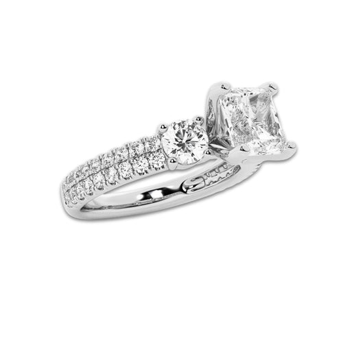 3.00 ctw Asscher Lab-Grown Diamond Three Stone Double Row Engagement Ring in 14K White Gold for Women | D Color, VVS1 Clarity, IGI Certified 2.00 ct Center Diamond