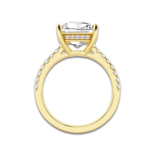3.30 ctw Princess Lab-Grown Diamond Hidden Halo Side Stone Engagement Ring in 18K Yellow Gold for Women | Colorless D, VVS1 Clarity, IGI Certified 3.00 ct Center Diamond