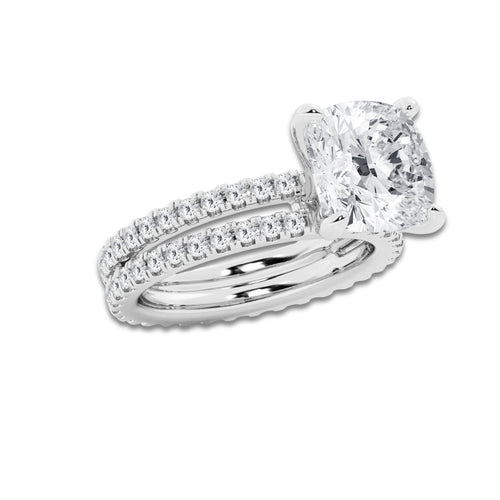 6.22 ctw Cushion Lab-Grown Diamond Double Row Diamond Engagement Ring in Platinum for Women | Colorless E, VS1 Clarity, IGI Certified 5.00 ct Center Diamond