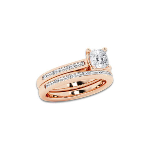 Synergy 1 3/4 ctw Cushion Lab Grown Diamond Baguette and Princess Side Stone Bridal Set 14K Rose Gold, D, VVS | IGI Certified, 1 ct Center
