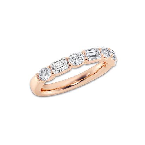 Kinsley 1 2/5 ctw Emerald and Oval Lab Grown Diamond Alternating Seven-Stone Anniversary Band 14K Rose Gold, DE, VS1