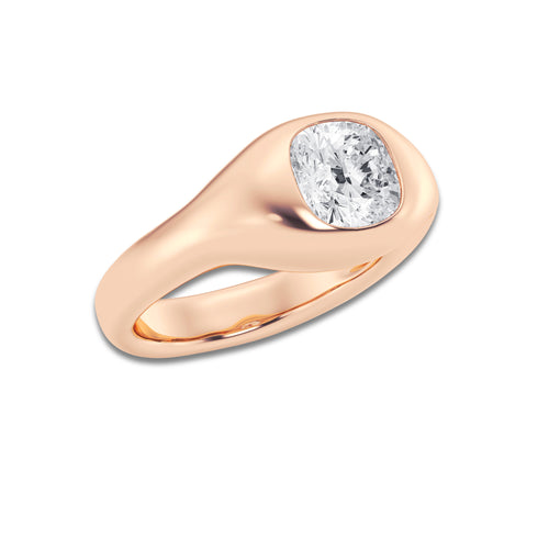 Prima 2 ctw Cushion Lab Grown Diamond Bold Bezel Solitaire Engagement Ring 14K Rose Gold, D, VVS | IGI Certified, 2 ct Center