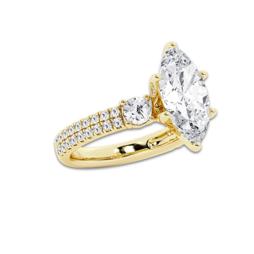 4.46 ctw Marquise Lab-Grown Diamond Three Stone Double Row Engagement Ring in 14K Yellow Gold for Women | D Color, VVS1 Clarity, IGI Certified 3.50 ct Center Diamond