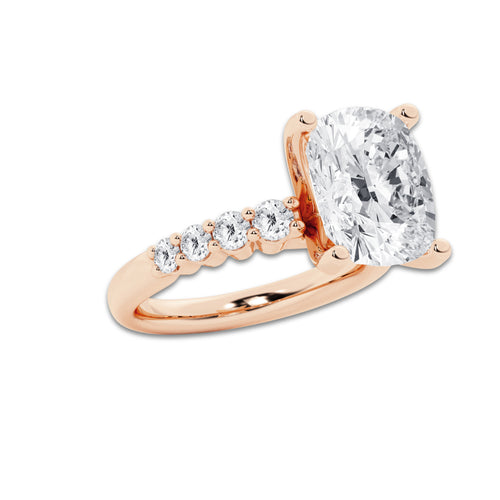 8.66 ctw Elongated Cushion Lab-Grown Diamond Side Stone Engagement Ring in 14K Rose Gold for Women | Colorless E, VS1 Clarity, IGI Certified 8.00 Ct Center Diamond