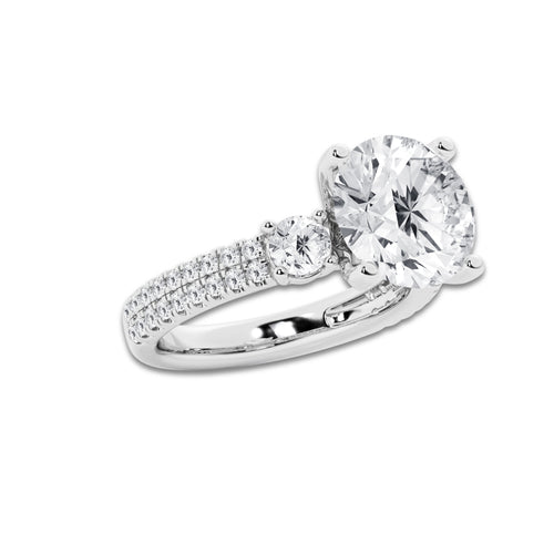 5.96 ctw Round Lab-Grown Diamond Three Stone Double Row Engagement Ring in Platinum for Women | E Color, VS1 Clarity, IGI Certified 5.00 ct Center Diamond