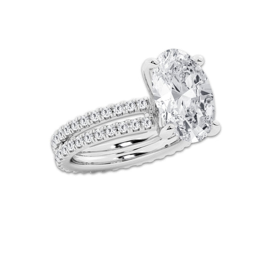 7.22 ctw Oval Lab-Grown Diamond Double Row Diamond Engagement Ring in Platinum for Women | Colorless D, VVS1 Clarity, IGI Certified 6.00 ct Center Diamond