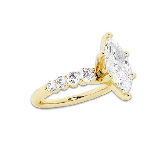 2.04 Ct Marquise Lab-Grown Diamond Half Eternity Engagement Ring in 14K Yellow Gold for Female, Colorless (E), VS1 Clarity | IGI Certified, 1.50 Ct Center Diamond