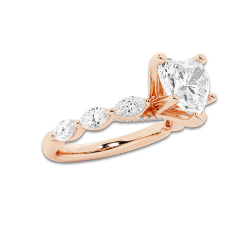 7.48 ctw Heart Lab-Grown Diamond Marquise Side Stone Engagement Ring in 14K Rose Gold for Women | Colorless D, VVS1 Clarity, IGI Certified 7.00 ct Center Diamond