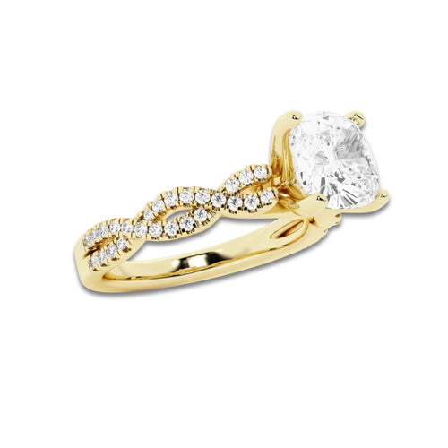1.75 ctw Cushion Lab-Grown Diamond Twisted Shank Engagement Ring in 14K Yellow Gold for Women | E Color, VS1 Clarity, IGI Certified 1.50 ct Center Diamond