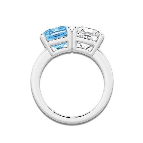 Regina 6 ctw Fancy Blue Cushion Lab Grown Diamond Side by Side Two Stone Engagement Ring 14K White Gold | 3 ct Center