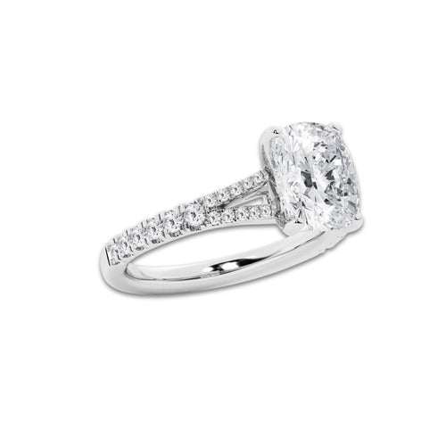 3.32 ctw Elongated Cushion Lab-Grown Diamond Split Shank Side Stone Engagement Ring in Platinum for Women | Colorless D, VVS1 Clarity, IGI Certified 3.00 ct Center Diamond