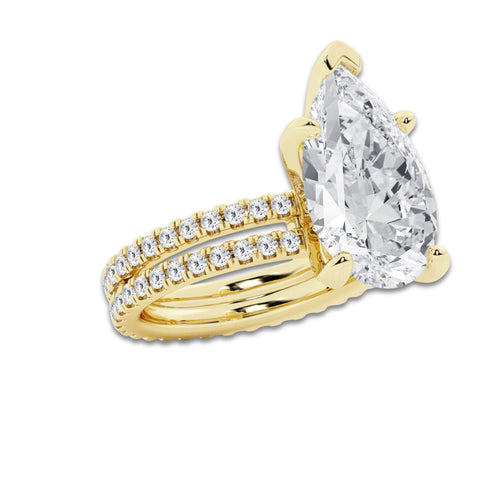 9.22 ctw Pear Lab-Grown Diamond Double Row Diamond Engagement Ring in 14K Yellow Gold for Women | Colorless D, VVS1 Clarity, IGI Certified 8.00 ct Center Diamond
