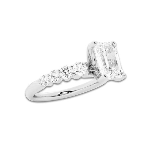 2.04 ctw Emerald Lab-Grown Diamond Side Stone Engagement Ring in Platinum for Women | Colorless E, VS1 Clarity, IGI Certified 1.50 Ct Center Diamond