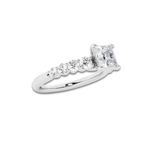 1.54 Ct Princess Lab-Grown Diamond Half Eternity Engagement Ring in 14K White Gold for Female, Colorless (E), VS1 Clarity | IGI Certified, 1.00 Ct Center Diamond