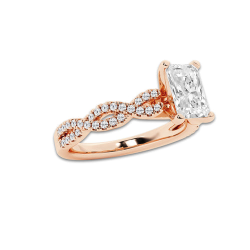 1.00 ctw Radiant Lab-Grown Diamond Twisted Shank Engagement Ring in 14K Rose Gold for Women | E Color, VS1 Clarity, Not Certified 0.75 ct Center Diamond