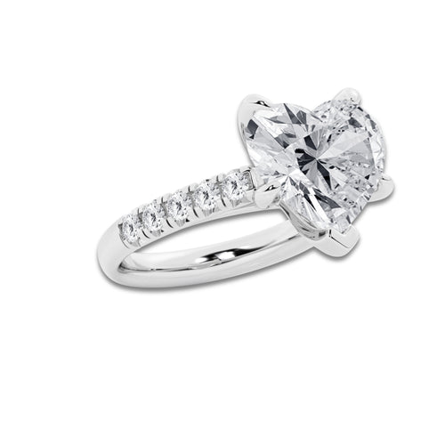 7.55 ctw Heart Lab-Grown Diamond Pave Engagement Ring in 14K White Gold for Women | E Color, VS1 Clarity, IGI Certified 7.00 ct Center Diamond