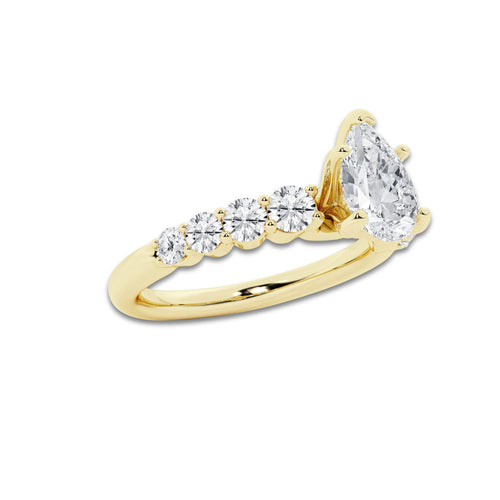 1.54 ctw Pear Lab-Grown Diamond Side Stone Engagement Ring in 14K Yellow Gold for Women | Colorless D, VVS1 Clarity, IGI Certified 1.00 Ct Center Diamond