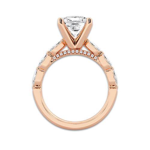 8.48 ctw Cushion Lab-Grown Diamond Marquise Side Stone Engagement Ring in 14K Rose Gold for Women | Colorless E, VS1 Clarity, IGI Certified 8.00 ct Center Diamond