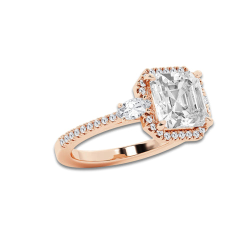 Sunlight 3 3/4 ctw Asscher Lab Grown Diamond Halo Engagement Ring 18K Rose Gold, D, VVS | IGI Certified, 3 ct Center