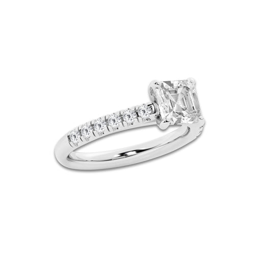 1.91 ctw Asscher Lab-Grown Diamond Pave Engagement Ring in 14K White Gold for Women | E Color, VS1 Clarity, IGI Certified 1.50 ct Center Diamond