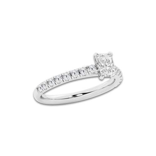 0.89 ctw Radiant Lab-Grown Diamond Pave Engagement Ring in Platinum for Women | E Color, VS1 Clarity, IGI Certified 0.50 ct Center Diamond