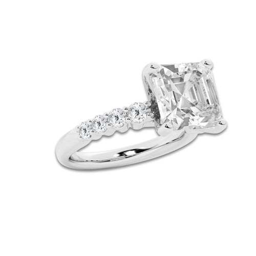 7.66 Ct Asscher Lab-Grown Diamond Half Eternity Engagement Ring in 14K White Gold for Female, Colorless (D), VVS1 Clarity | IGI Certified, 7.00 Ct Center Diamond
