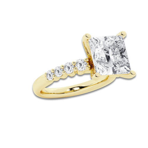 6.66 Ct Princess Lab-Grown Diamond Half Eternity Engagement Ring in 14K Yellow Gold for Female, Colorless (E), VS1 Clarity | IGI Certified, 6.00 Ct Center Diamond