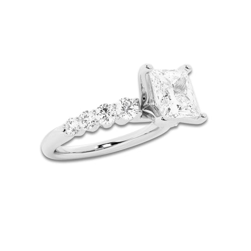 2.54 ctw Princess Lab-Grown Diamond Side Stone Engagement Ring in Platinum for Women | Colorless D, VVS1 Clarity, IGI Certified 2.00 Ct Center Diamond