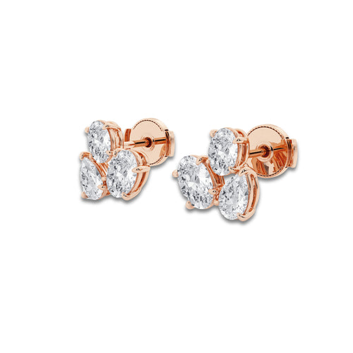 1 ¾ ctw Mosaic Oval and Pear Three Stone Stud Earrings 14K Rose Gold, DE, VS1